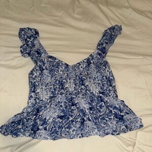 Hollister Blue and White Floral Blouse